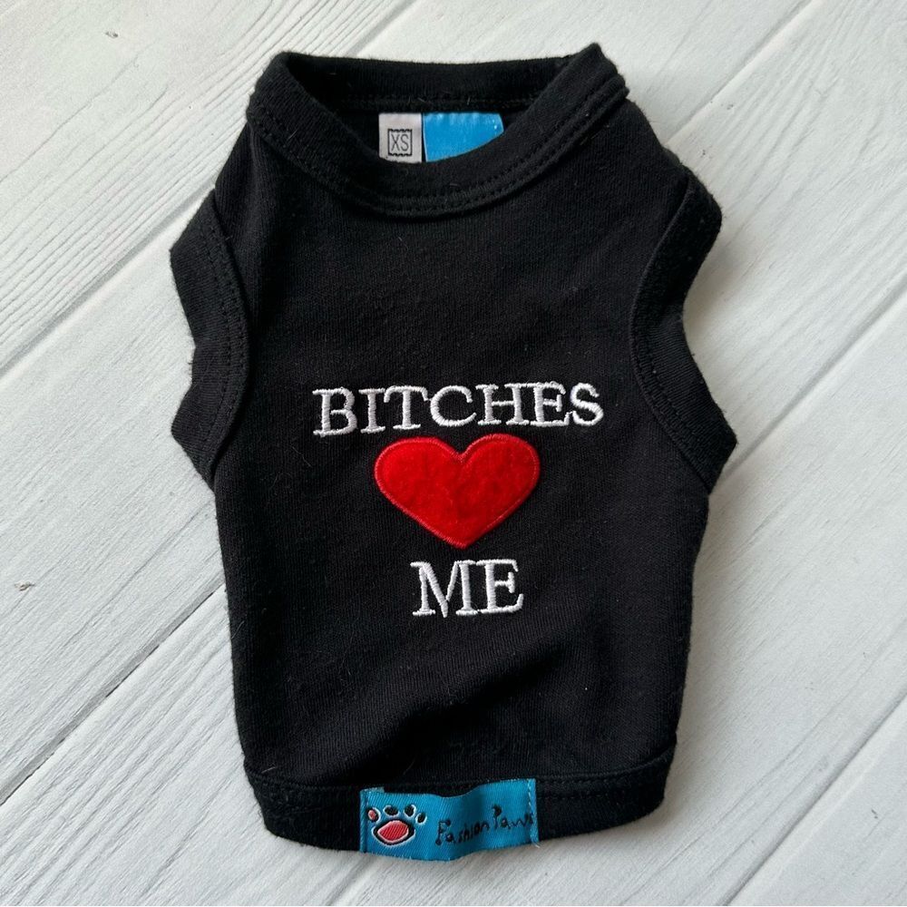 XS B*tches Love Me Black Dog Shirt Vest Heart